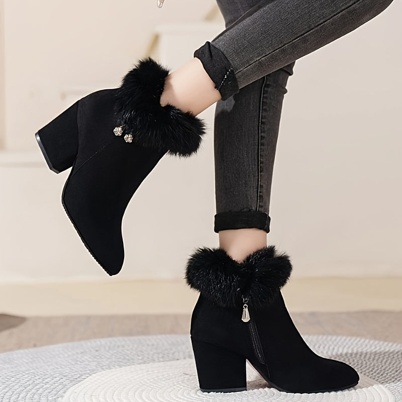 Warm Block-Heel Ankle Boots for Women