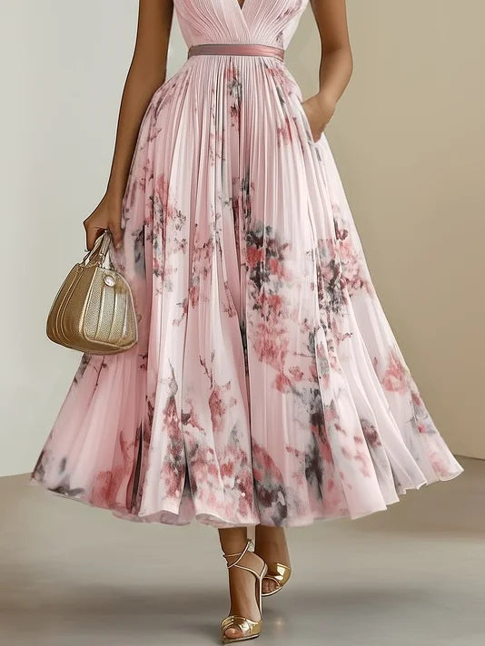 Sleeveless Long V-Neck Dress for Women, Elegant Style