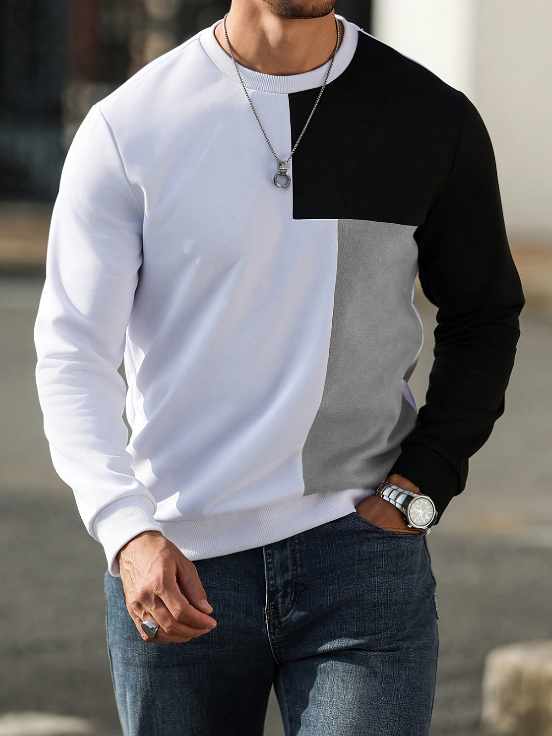 Colour-Block Sweatshirt for Men, Modern Style