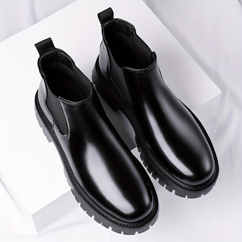 Black Rugged-Sole Chelsea Boots for Men