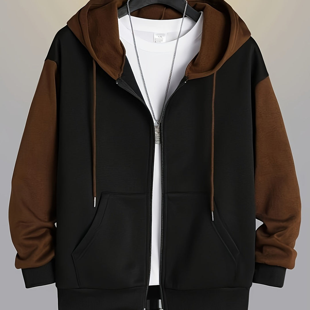 Color Block Zip-Up Hoodie for Men