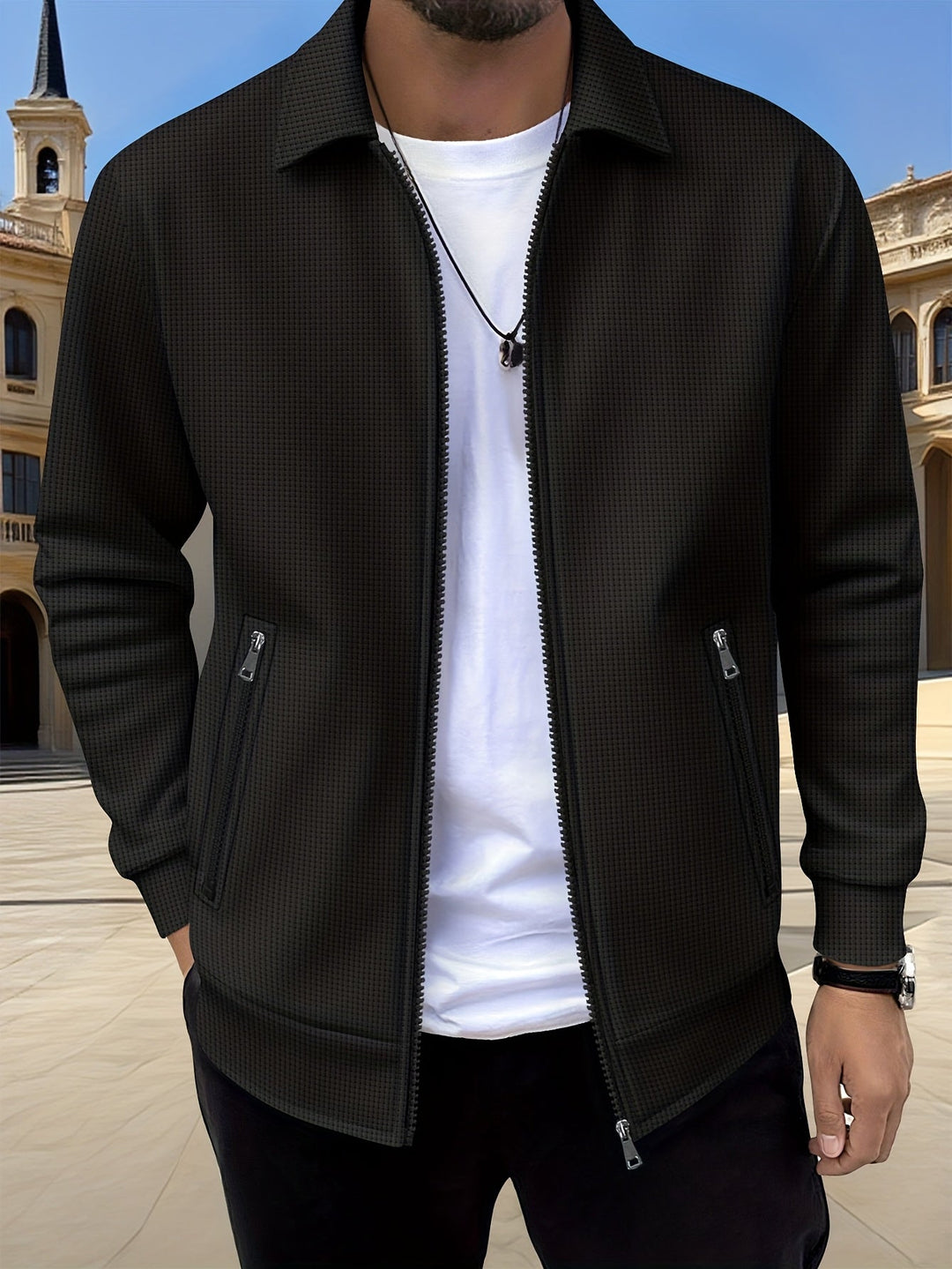 Textured Zip Jacket for Men, Plus Size