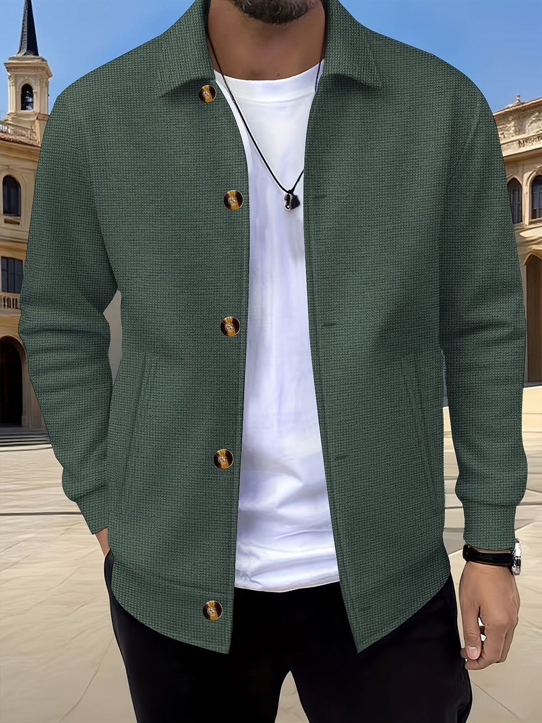 Button-Up Jacket for Men, Textured Style