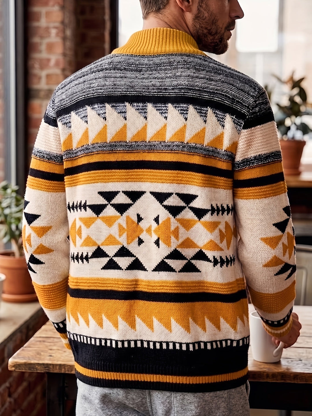 Patterned Zip-Up Cardigan for Men