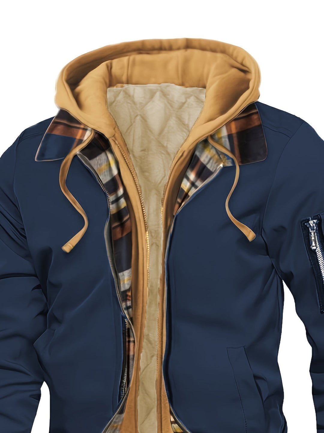 Hooded Warm-Lined Zip Jacket for Men, Plus Size