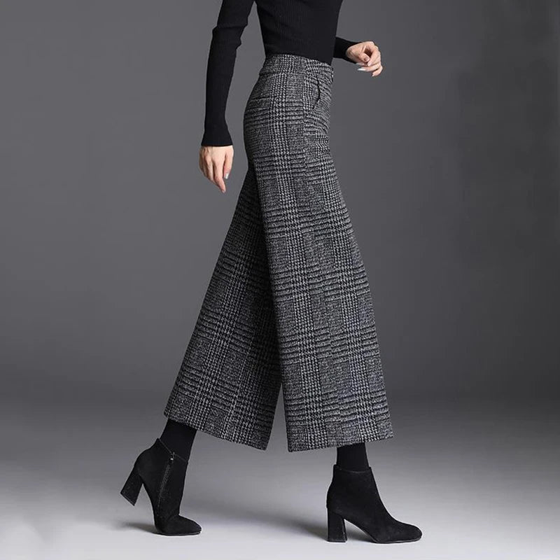 Checked Wide-Leg Trousers for Women, Plus Size