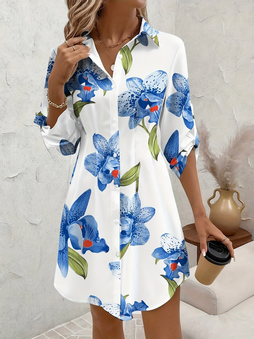 Women's Floral Button-Front Shirt Dress