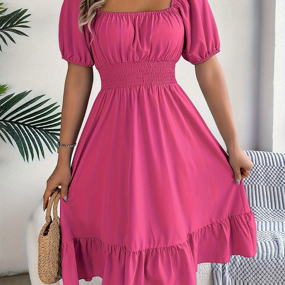 Square Neck Ruffled A-Line Dress for Women