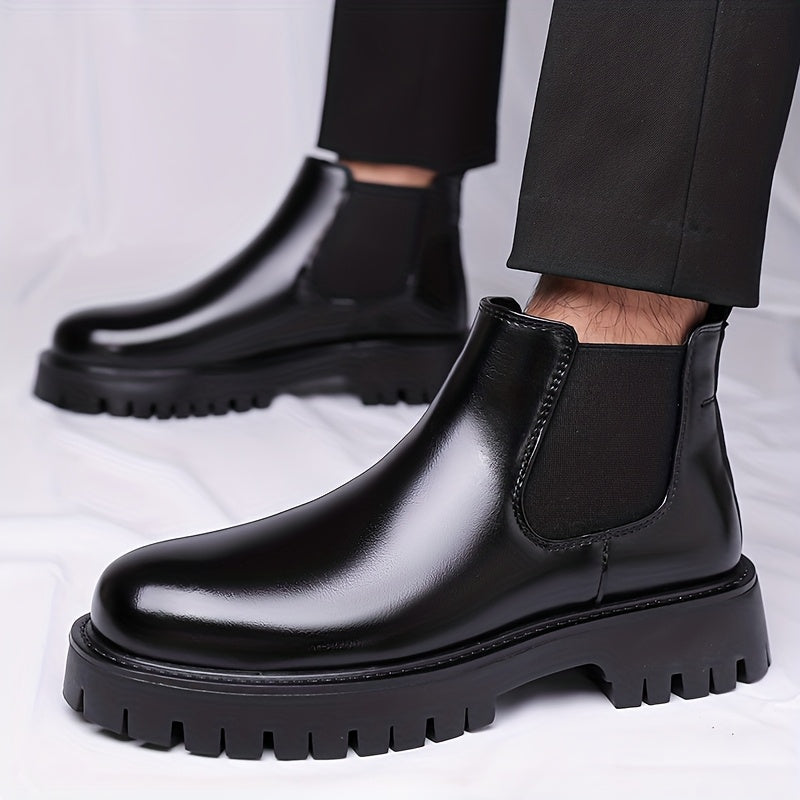 Black Rugged-Sole Chelsea Boots for Men