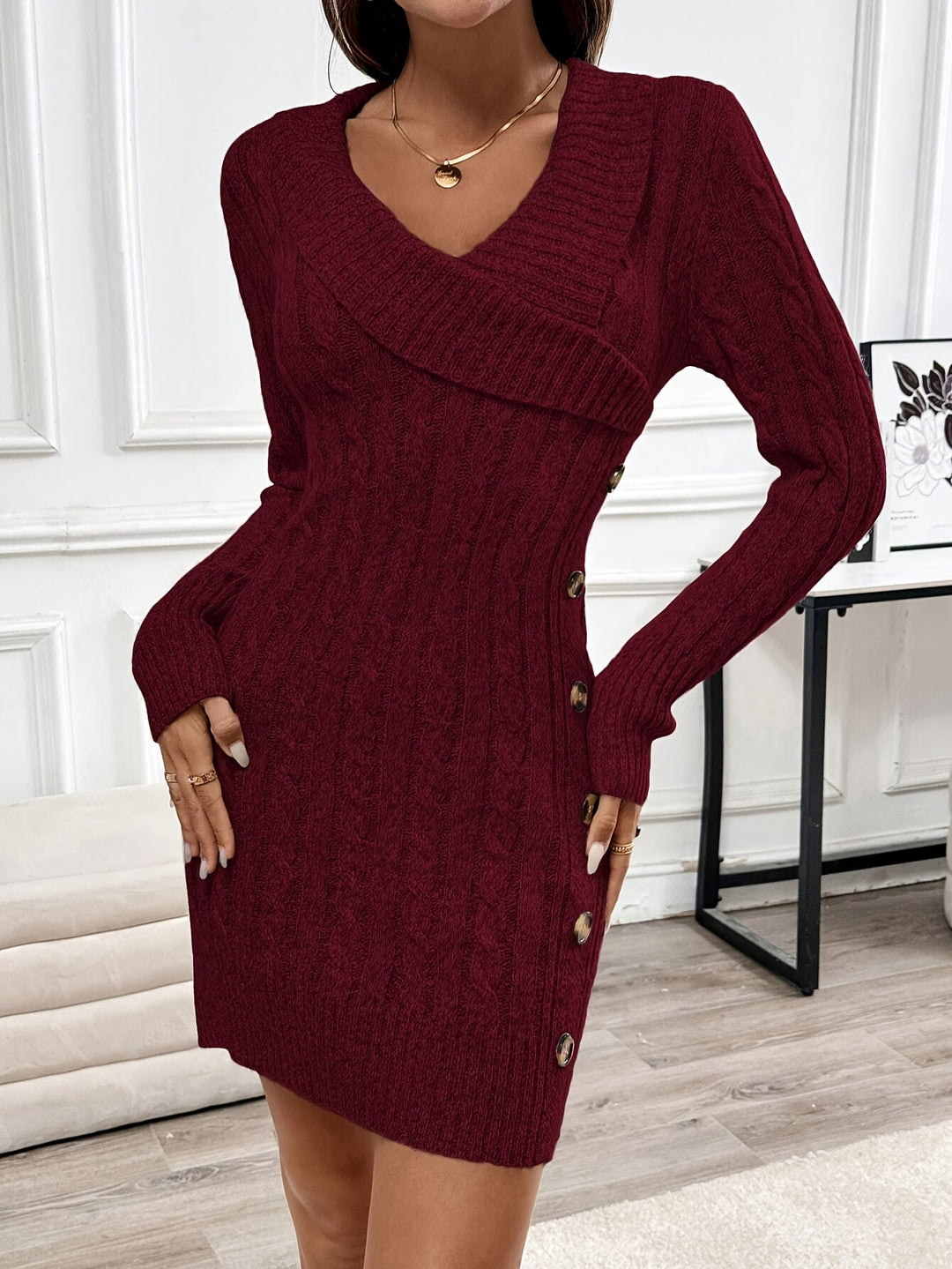 Women's Cable-Knit Halloween V-Neck Dress