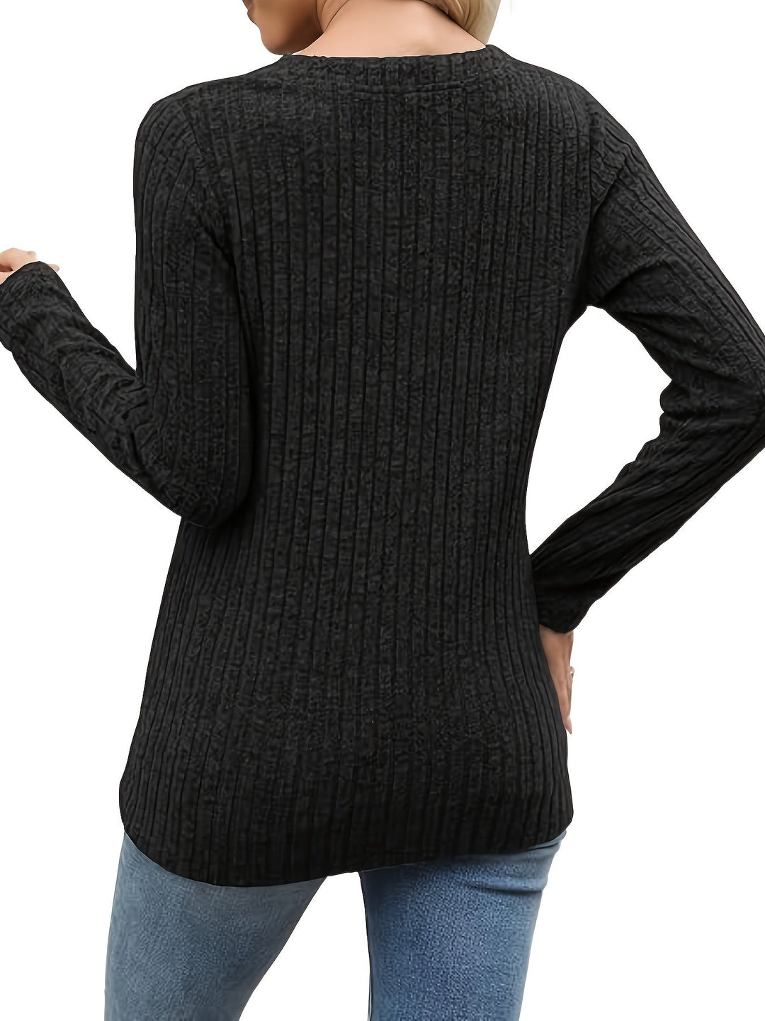 Ribbed Button-Neck Top for Women