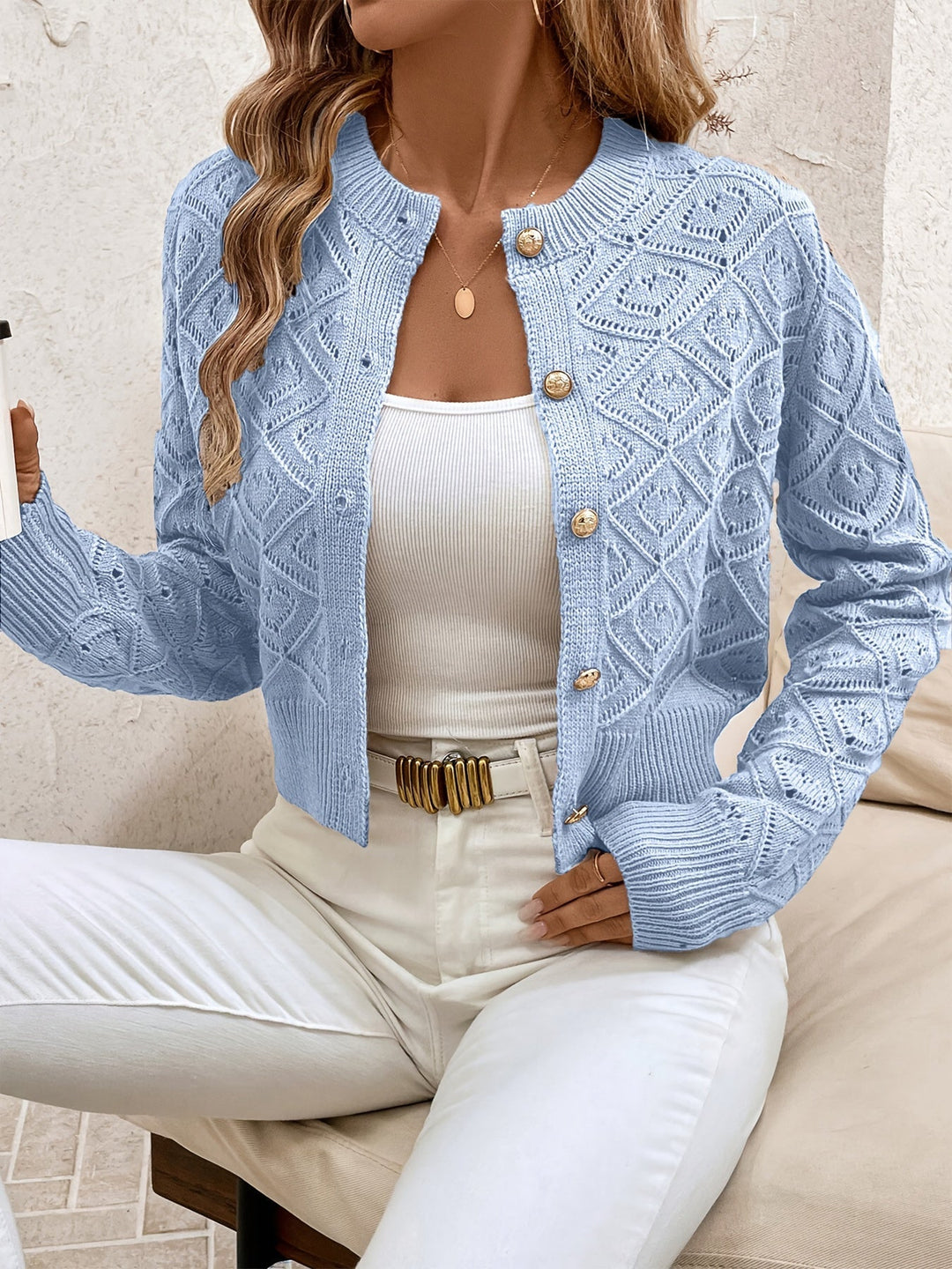 Textured Button-Front Cardigan for Women