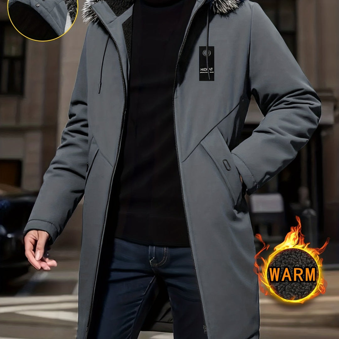 Hooded Mid-Length Parka Jacket for Men, Plus Size