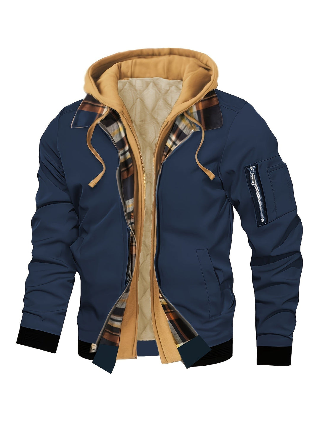 Hooded Warm-Lined Zip Jacket for Men, Plus Size