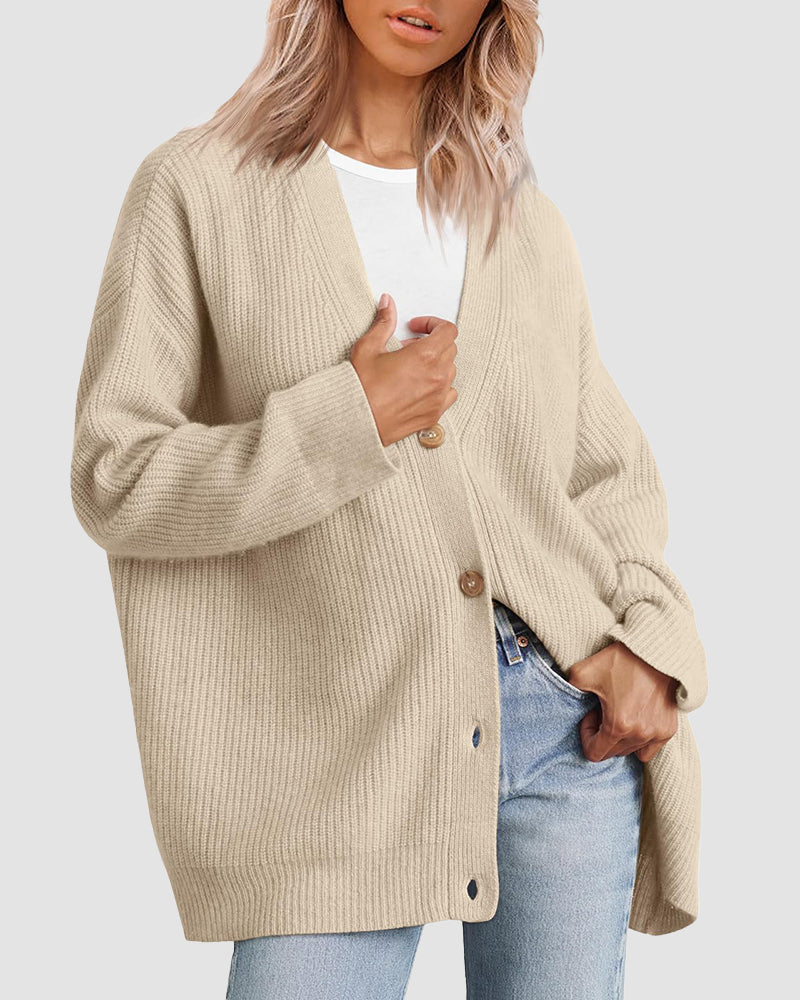 Women's Oversized Open-Front Cotton Blend V-Neck Sweater