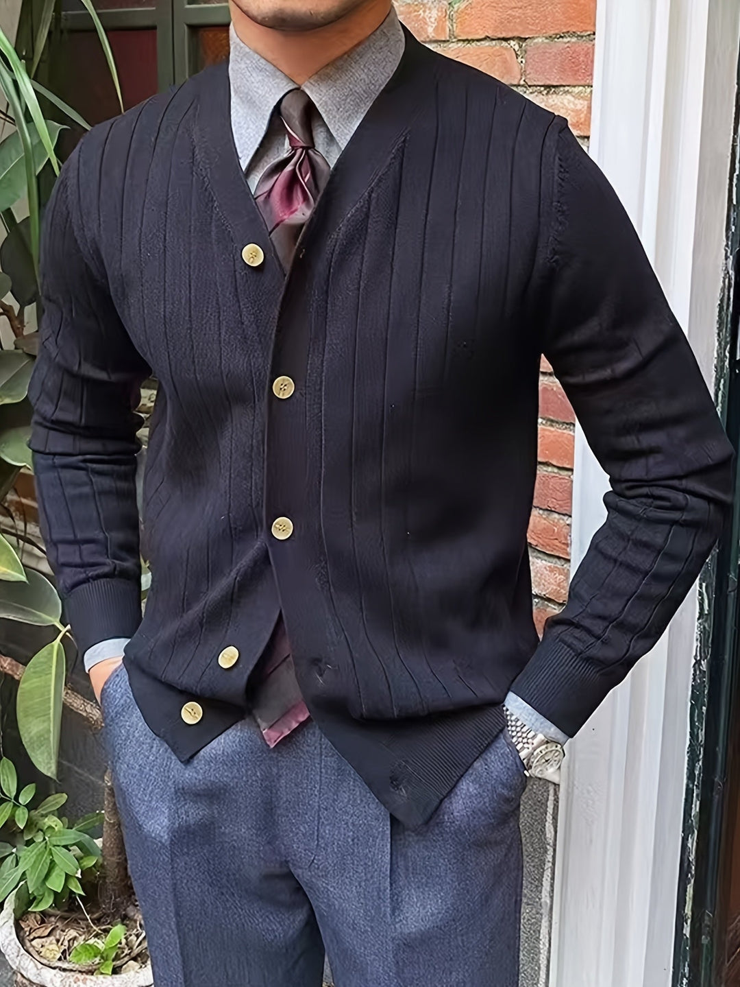 Men's Ribbed Button-Up Cardigan