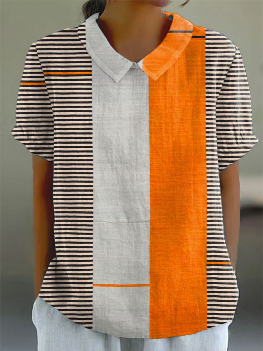 Color Block Striped Shirt, Casual Style