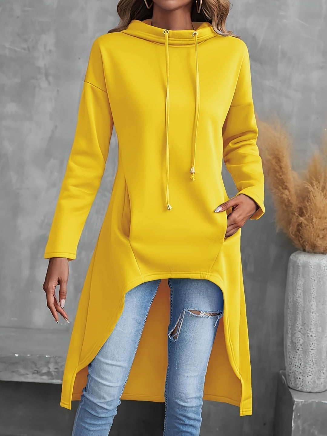 High-Low Drawstring Hoodie for Women