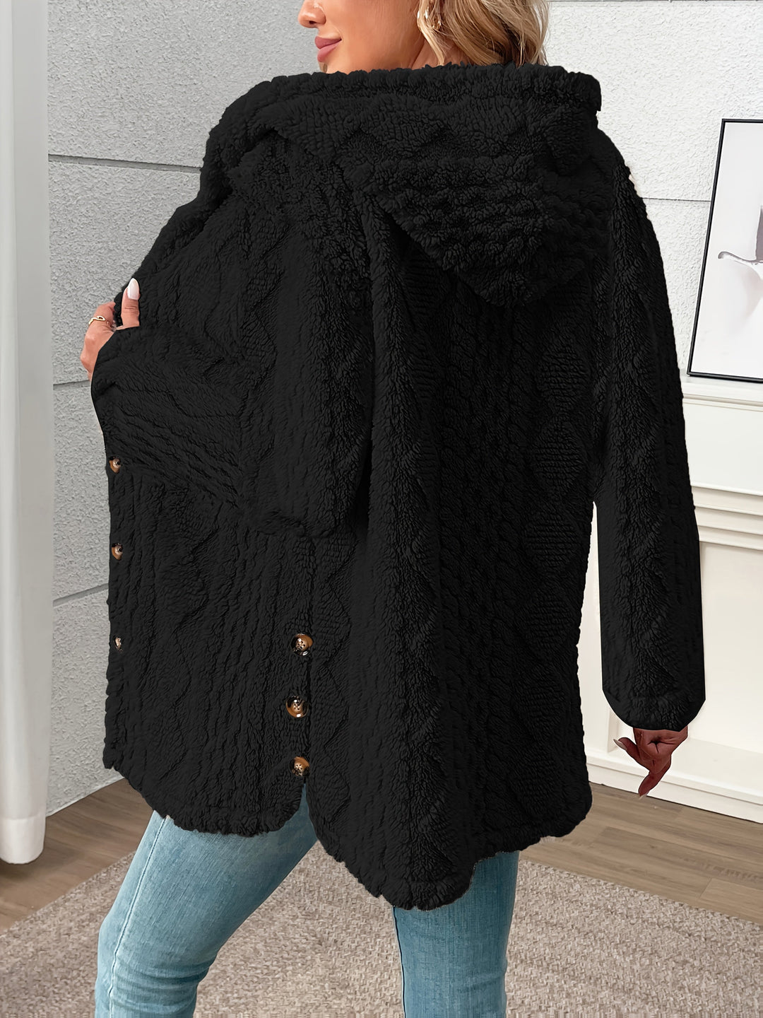 Button-Front Coat for Women, Textured Style