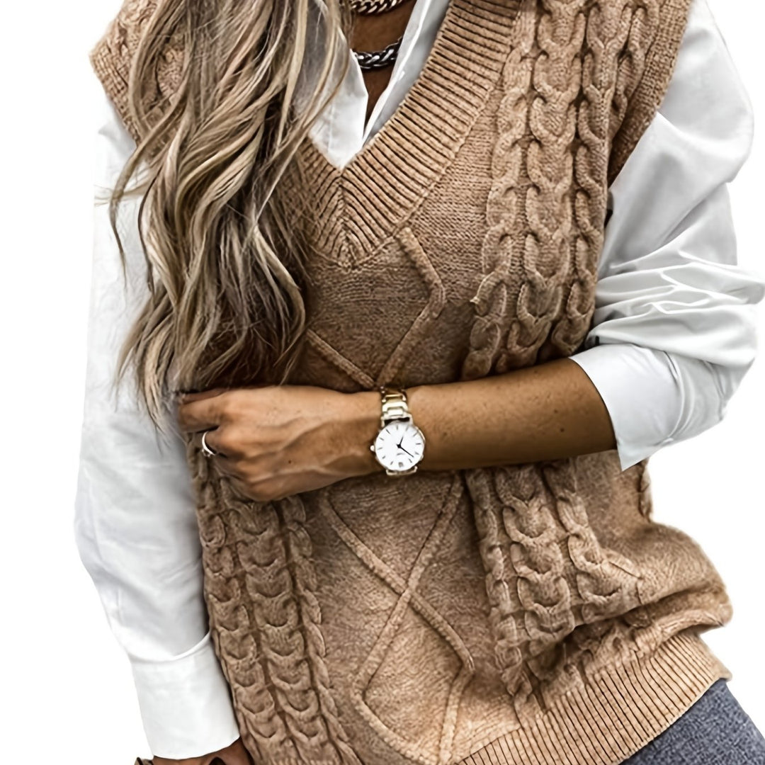 Ladies Cozy Cable-Knit V-Neck Sweater Vest