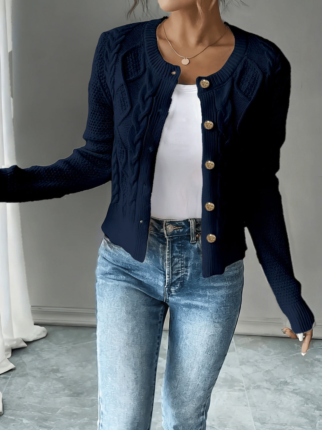 Cable-Knit Button-Front Cardigan for Women