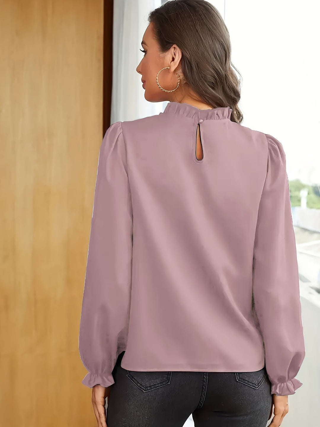 Ruffled High-Neck Puff Sleeve Blouse for Women
