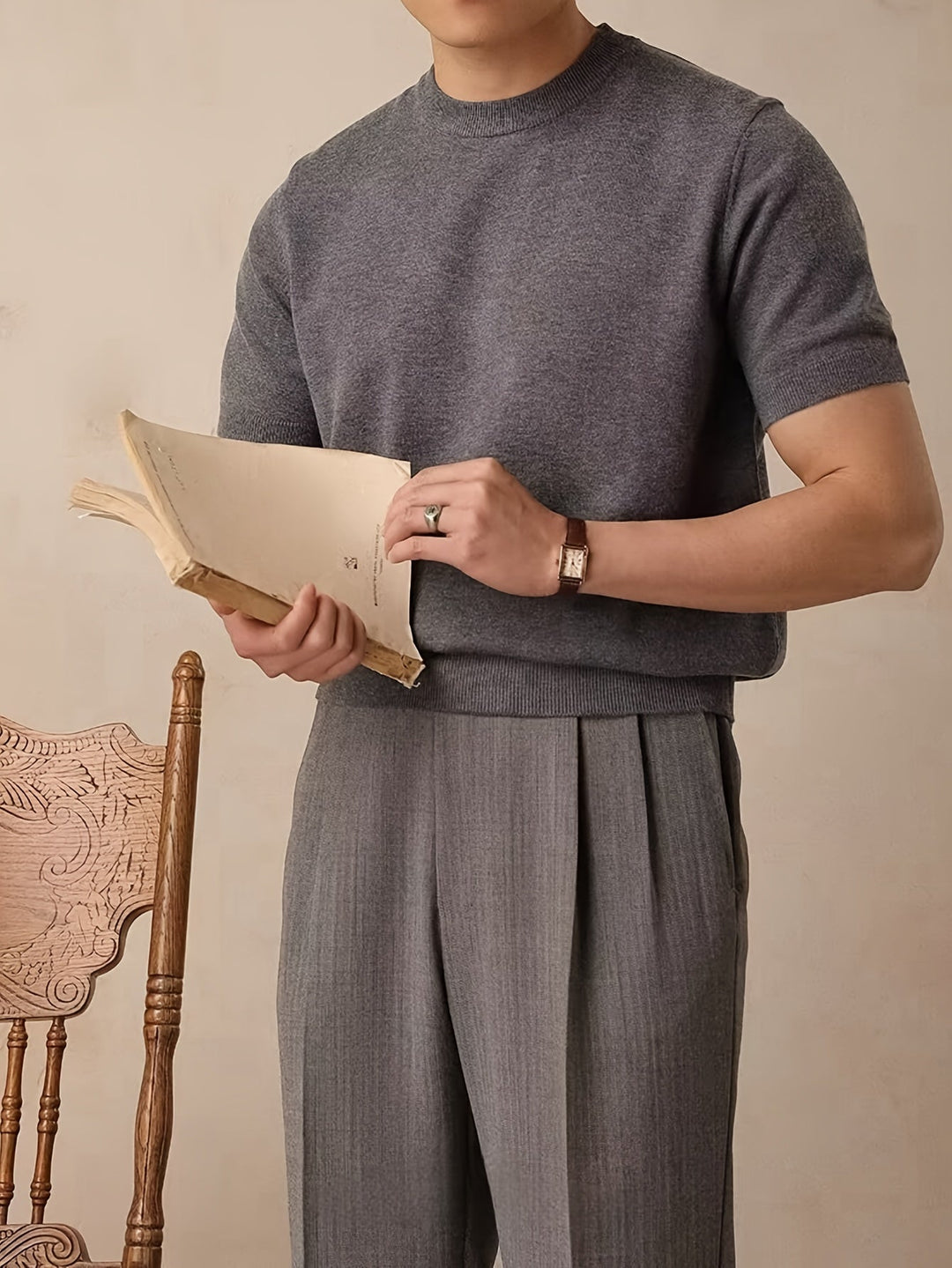 Short-Sleeve Knit Top for Men, Refined Style