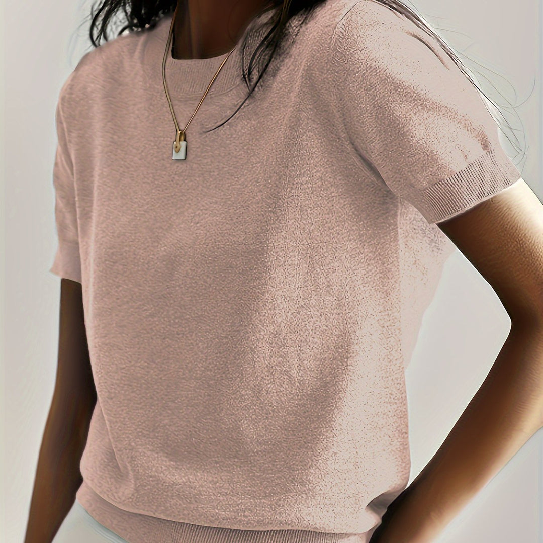 Fine-Knit Short Sleeve Sweater for Women