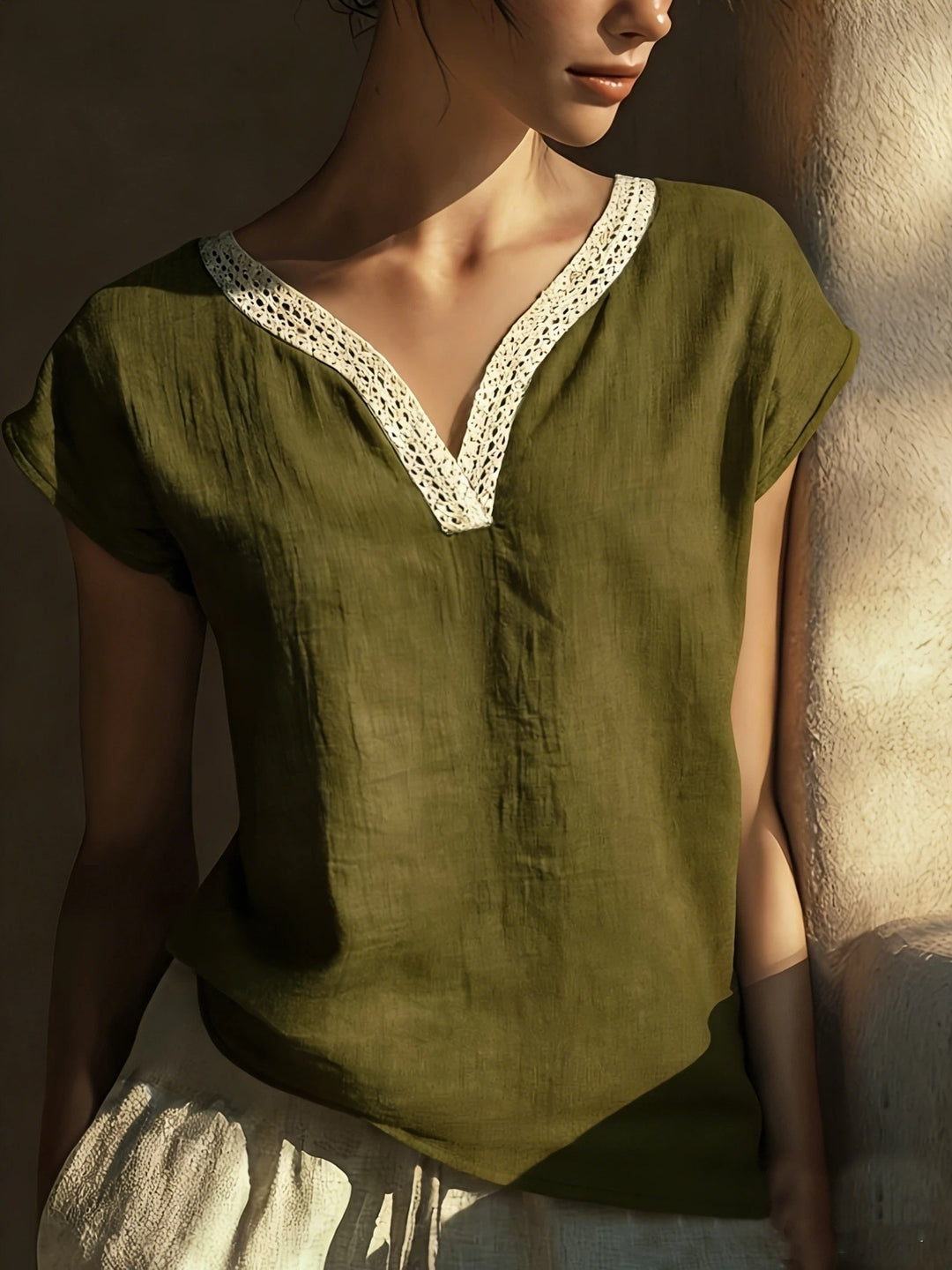 Lace-Trim V-Neck Top for Women