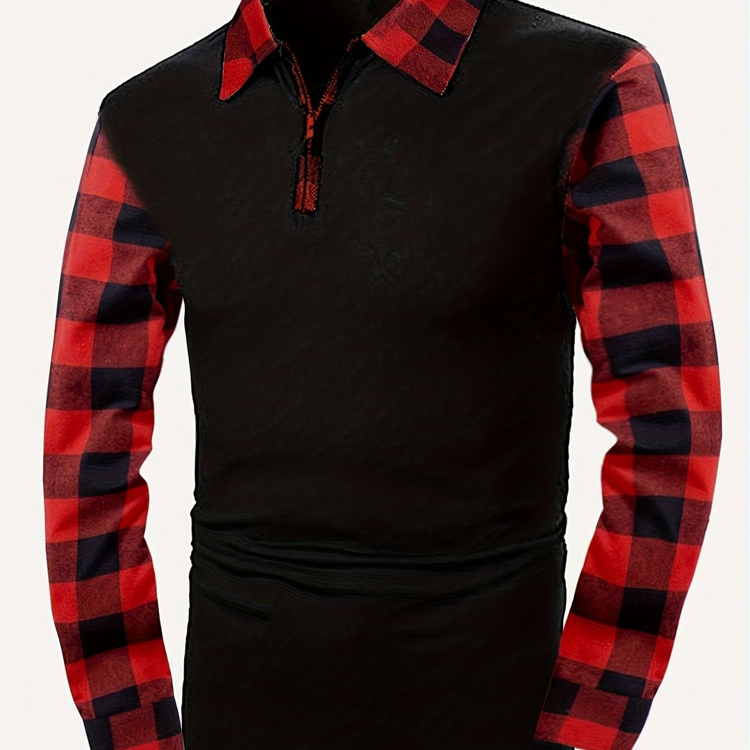 Half-Zip Contrast Shirt for Men, Plus Size