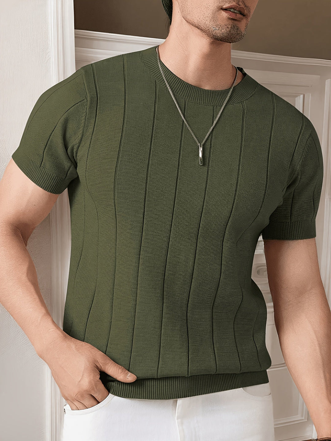 Ribbed Short-Sleeve Top for Men