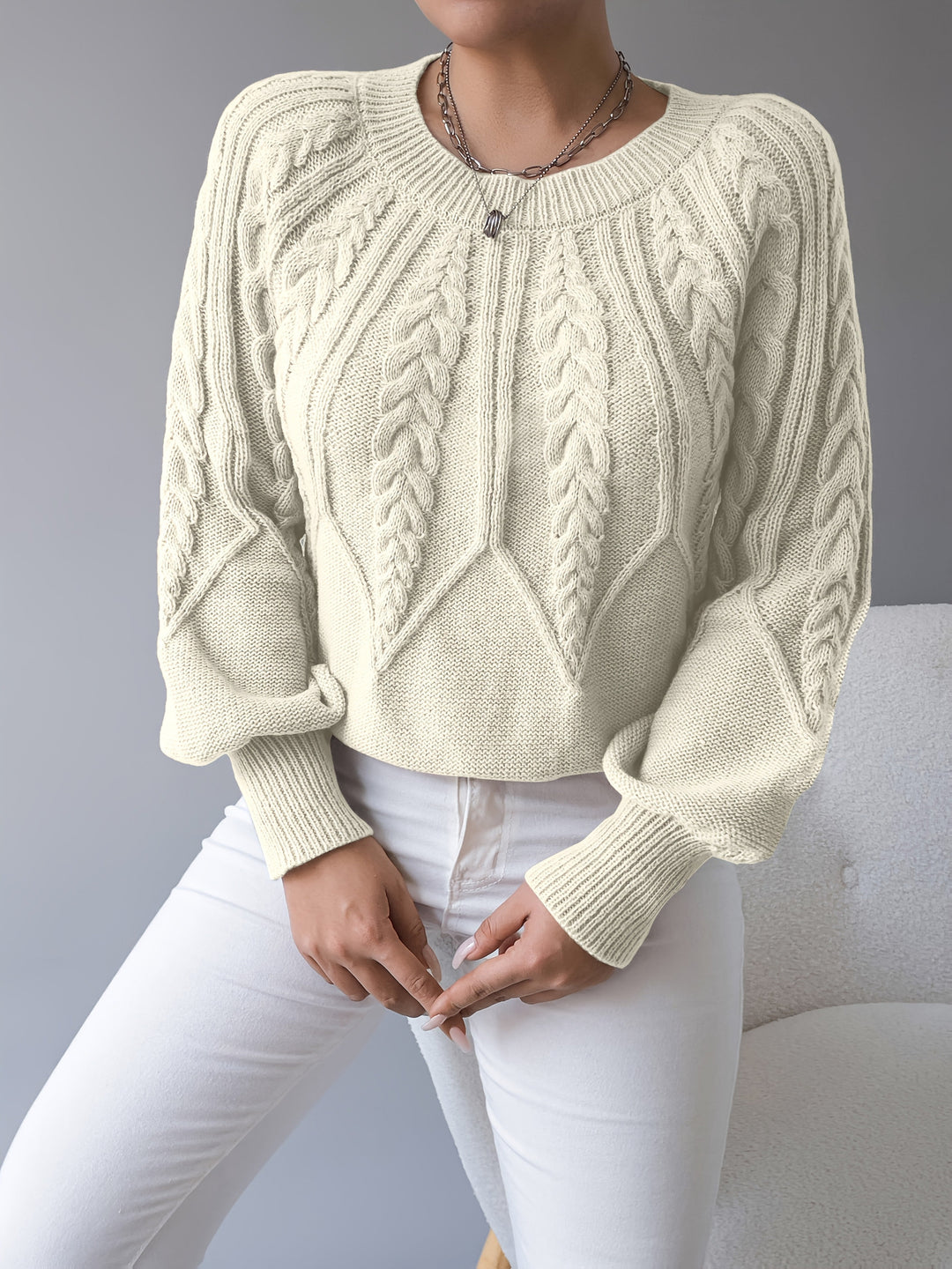 Ladies Cable-Knit Textured Sweater