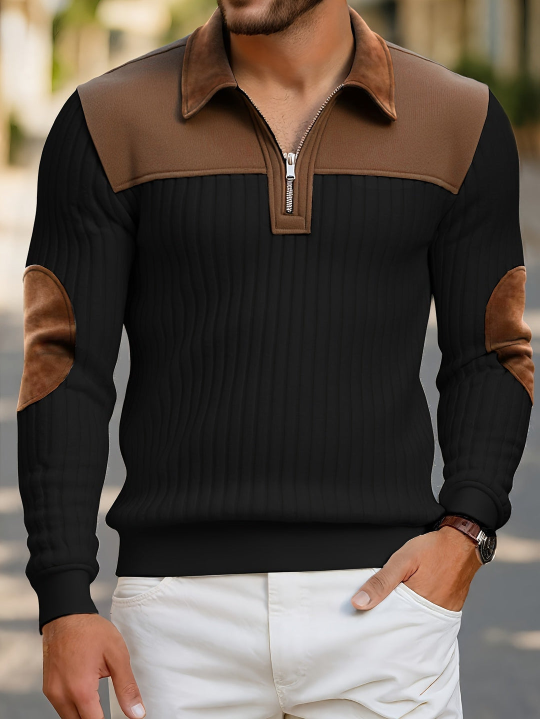 Two-Tone Quarter-Zip Pullover for Men