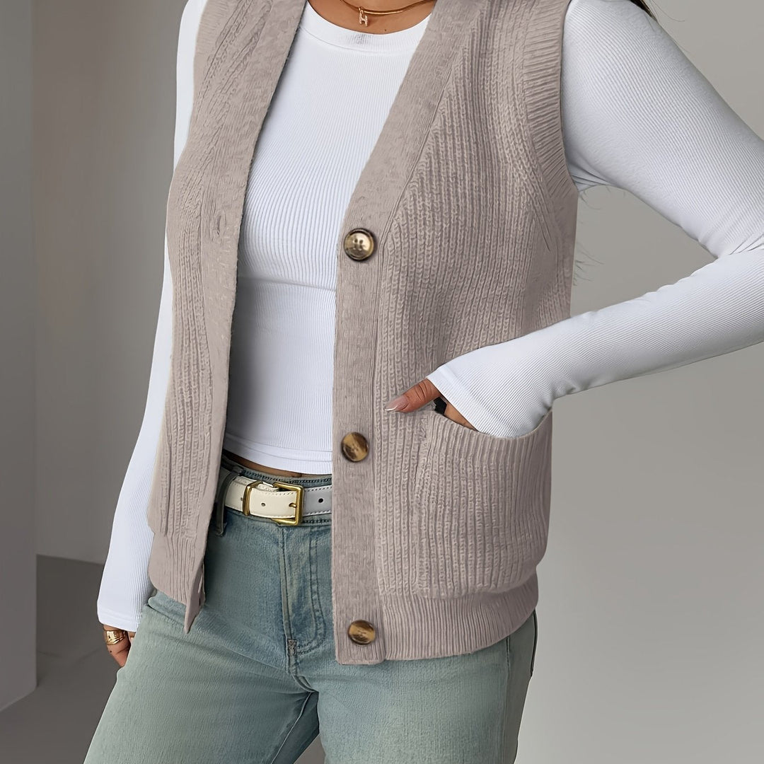 Buttoned V-Neck Knit Vest for Women