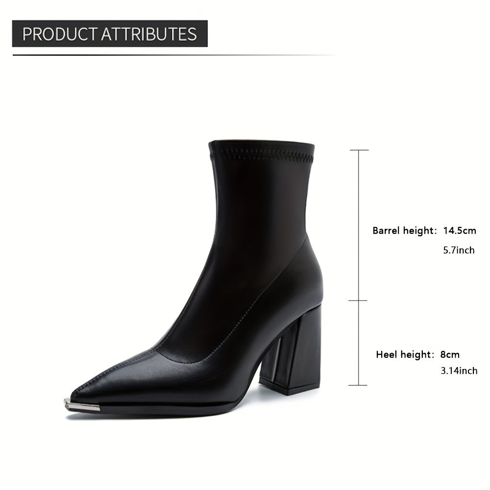 Pointed-Toe Chunky Heel Ankle Boots for Women