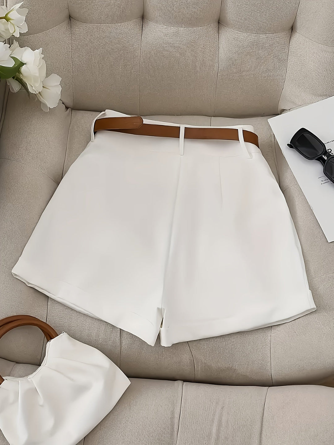 High-Waist Shorts with Belt for Women, Tailored Style