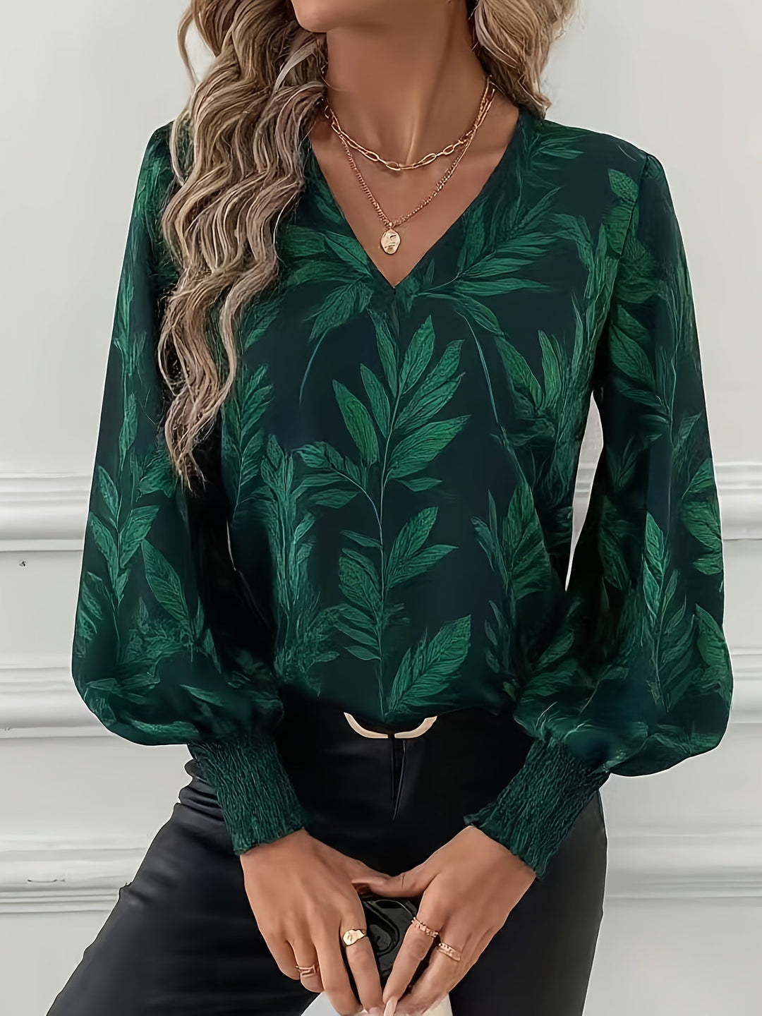 Botanical V-Neck Blouse for Women