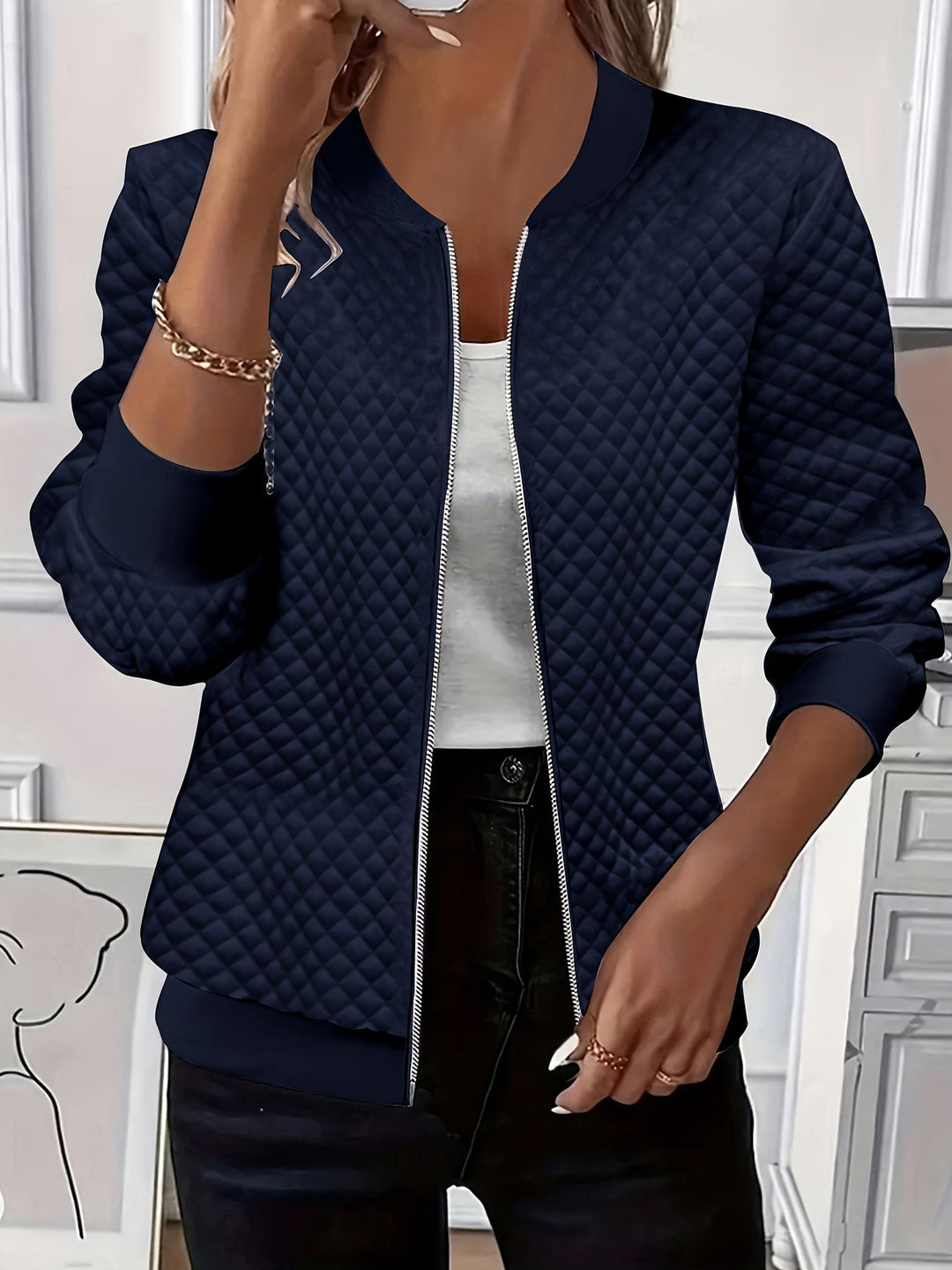 Quilted-Texture Baseball Jacket for Women