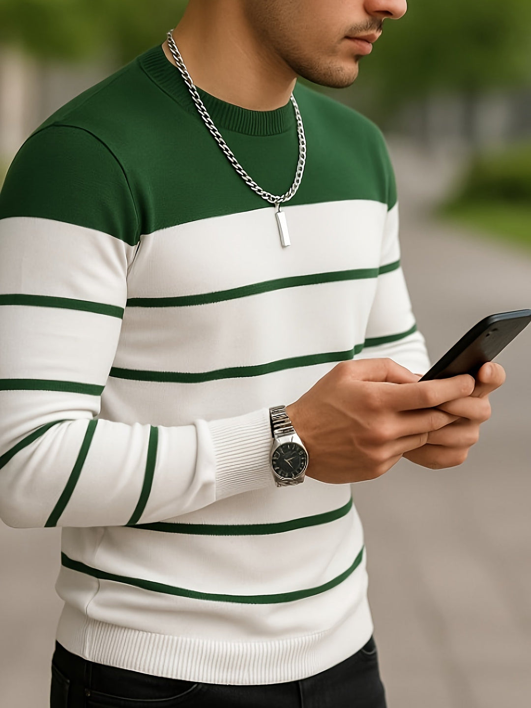 Striped Crewneck Sweater, Men's Classic Fit