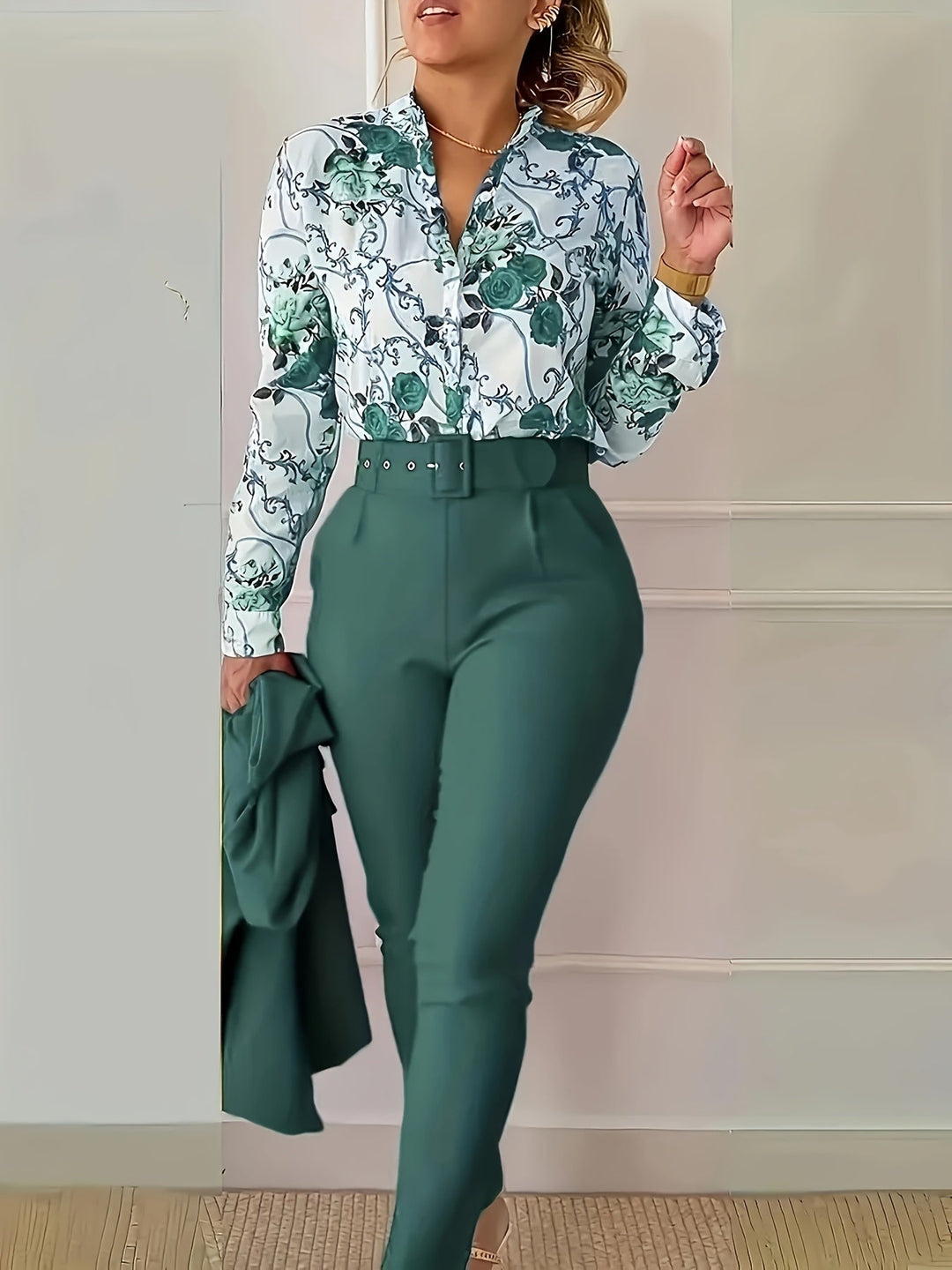 Floral Two-Piece Set for Women, Elegant Style