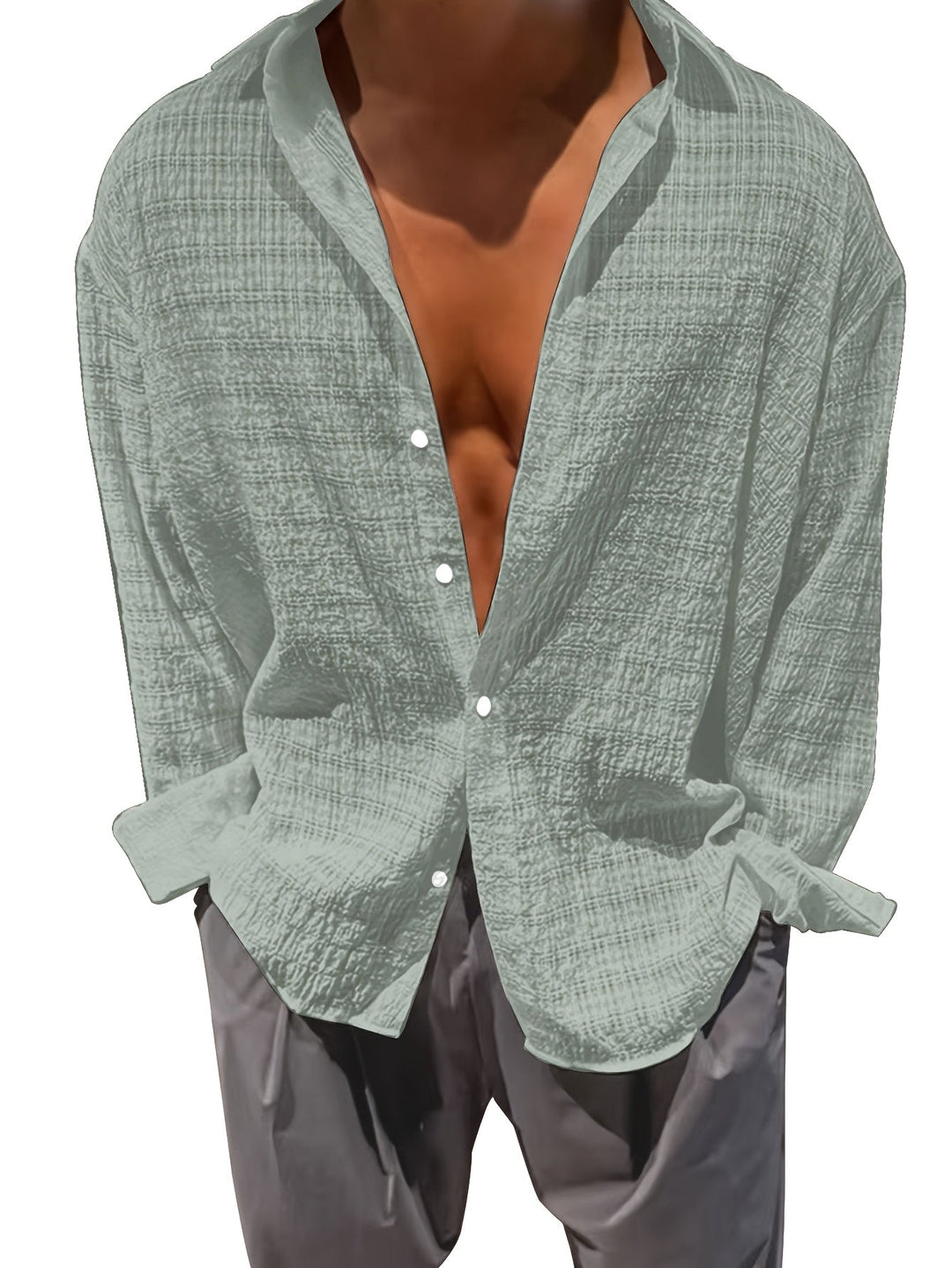 Relaxed Textured Long-Sleeve Shirt for Men