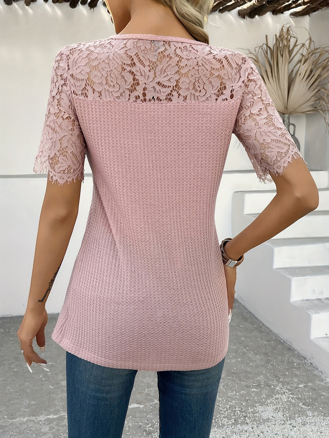 Lace-Trimmed Button Top for Women