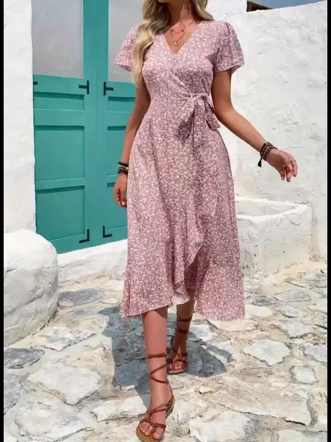 Flowing Floral Wrap Dress for Women