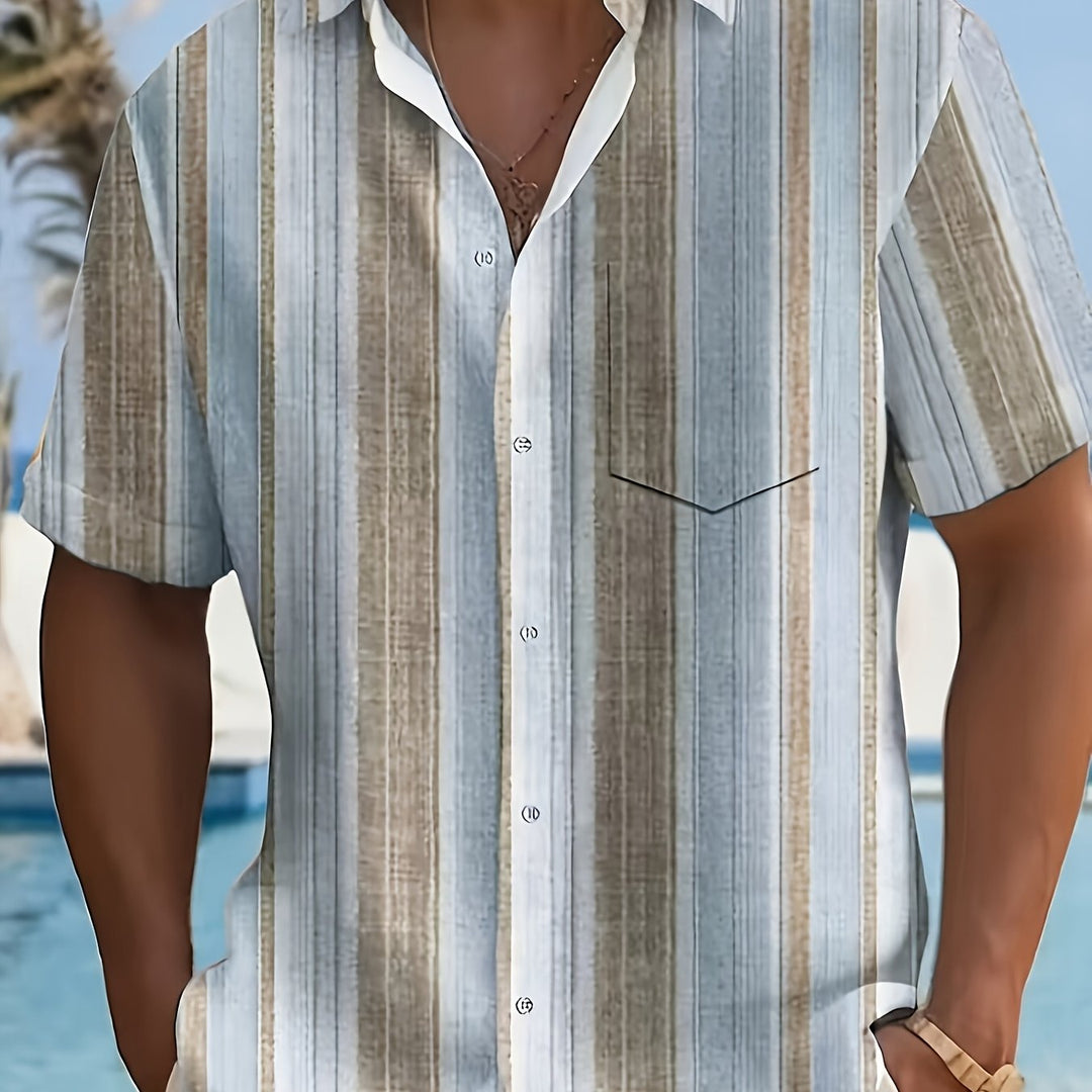 Relaxed Striped Short Sleeve Shirt for Men, Plus Size