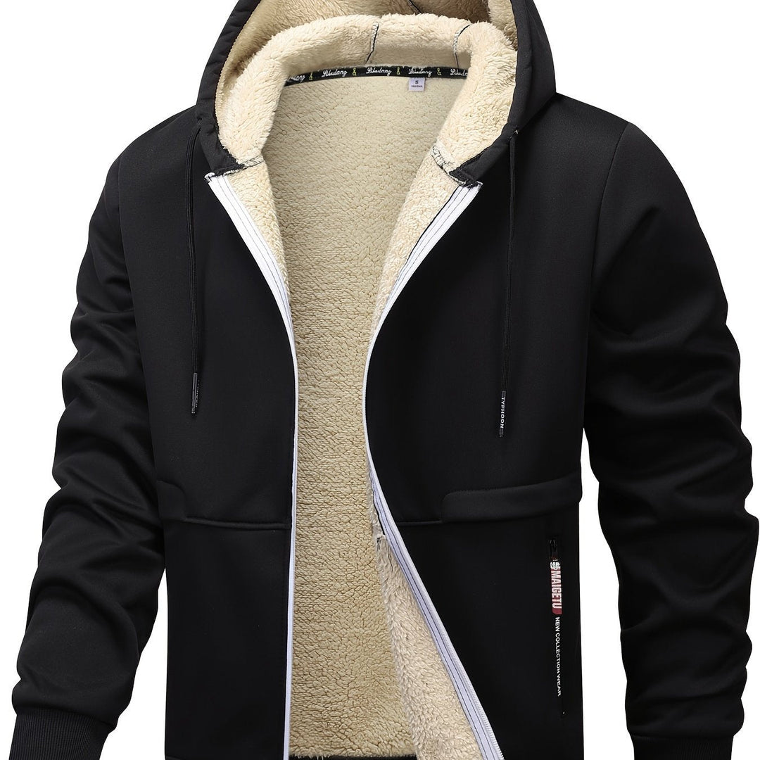 Cozy Hooded Zip-Up Jacket for Men, Plus Size