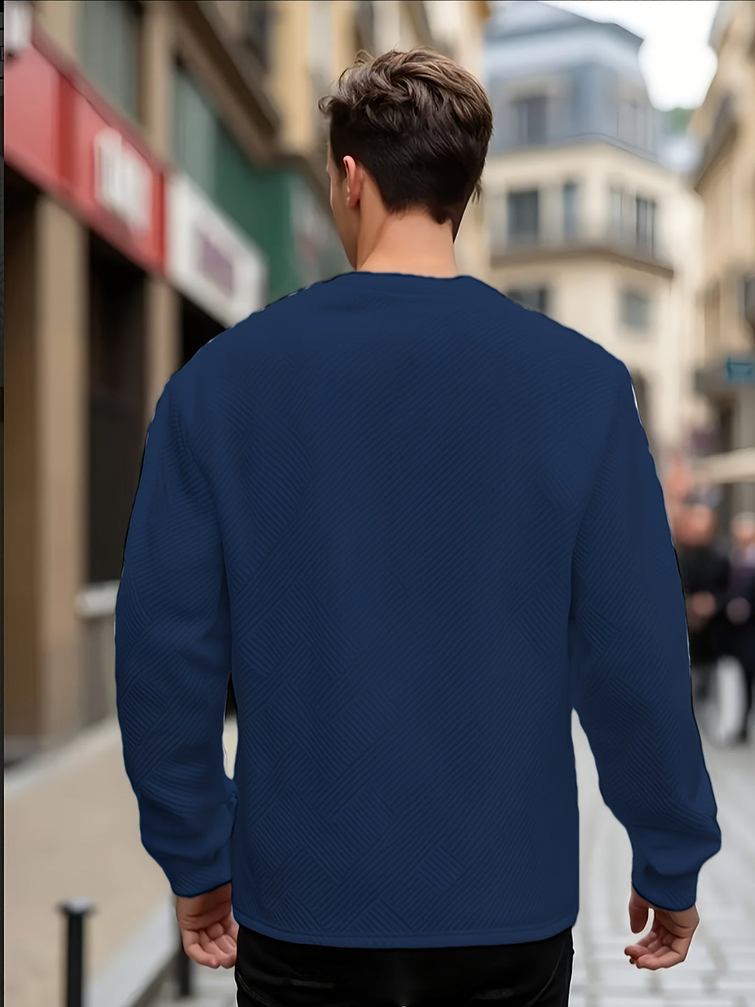 Textured Crew Neck Sweatshirt for Men