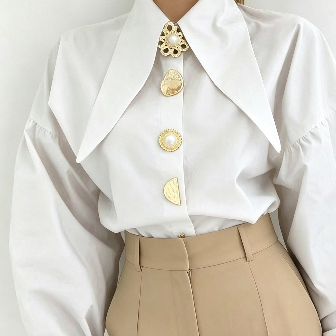 White Statement Collar Blouse for Women