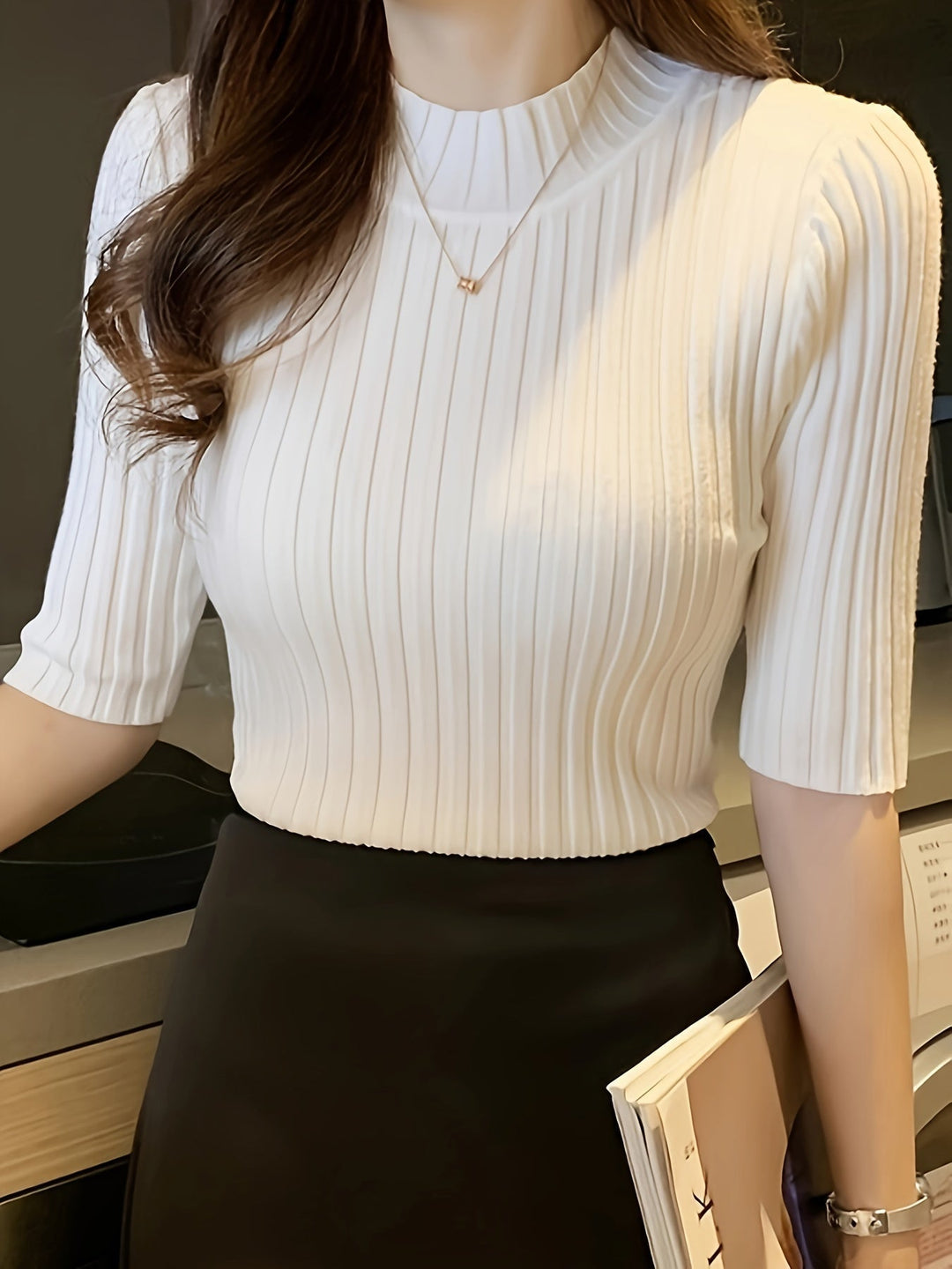 Ribbed Mock-Neck Top for Women