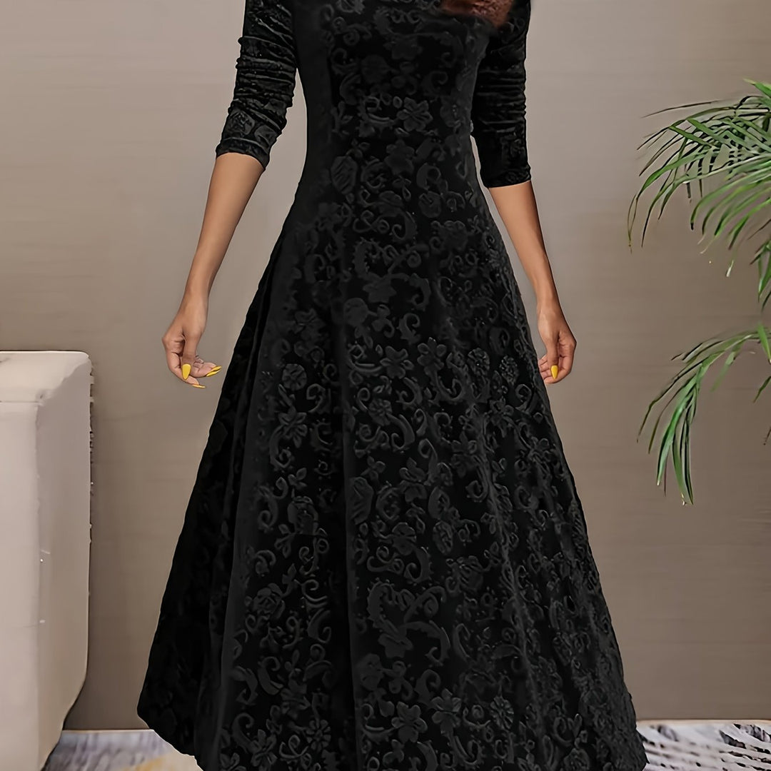 Long-Sleeve Midi Dress for Women, Elegant Style