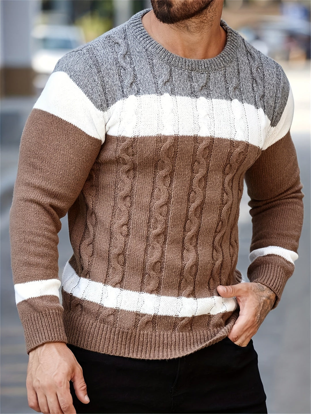 Color Block Knit Sweater for Men